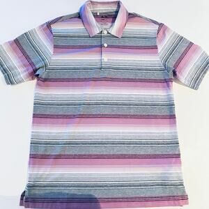 New WOT Men's adidas athletic polo Cuma striped white black and pink